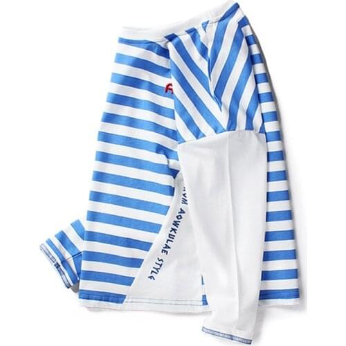 4-13 years boys girls spring autumn sweatshirts in Older child letters embroidered striped long-sleeved T-shirt quality clothing