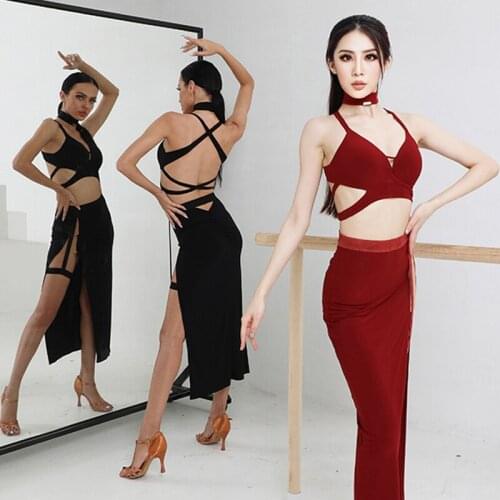 2021 New Lain Dance Costumes For Women Sexy Backless Tops Slit Skirts Latin Dance Competition Dresses Performance Wear SL4682