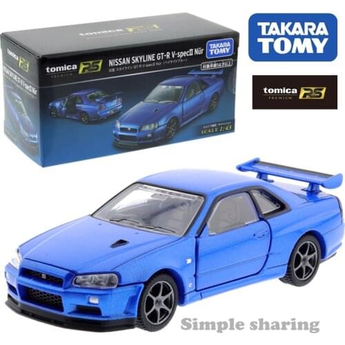 Tomica Premium RS Nissan Skyline Gtr V Spec Scale 1:43 Sports Car Takara TOMY Roadster Vehicle Diecast Metal Mould Toys Blue