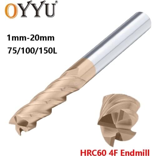 OYYU Lengthened Solid Carbide Router Bit HRC60 Tungsten Steel End Mills CNC Center 2 Flute Milling Cutter 75 100 150 Long