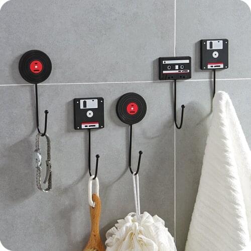 Vinyl Records Disc CD Magnetic Tape Cassette Retro Wall Decor Hook Hanger Clothes Coat Key Rack Kitchen Bathroom Storage Shelf