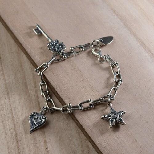 S925 silver vintage Thai silver craft fashion O word chain ladies silver bracelet