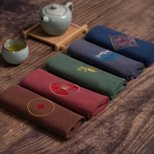 Embroidery Tea Towel Dry Pour Tea Seats Cotton and Linen Waterproof Mat Thicken Teacup Mat Drain Teapot Platform Tea Napkin