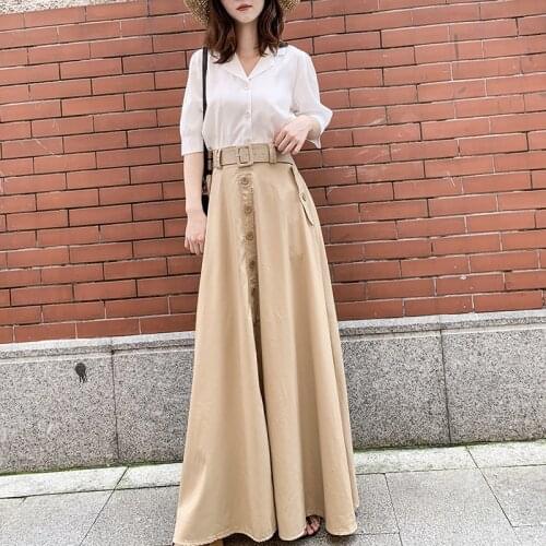 Autumn Ladies 100Cm Long Vintage A-Line Elastic Waist Skirts Women Winter High Waist Maxi Black Casual Pocket Skirt DS314