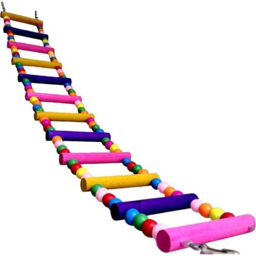 Funny Colorful Wooden Pet Bird Toys Ladder Climb Parrot Drawbridge Bridge Macaw Cage Swing Shelf Singing Parrot Bites Toy PT0113