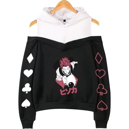 Anime HXH Hunter X Hunter Hisoka Killua Women Hoodie Streetwear Hip Hop Long Sleeve Sexy Off Shoulder Fleece Hooded Sweatshirt