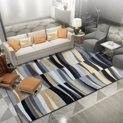 Abstract style Gold black gray Geometric lines pattern floor mat Bedroom carpet living room velvet carpet custom made rug