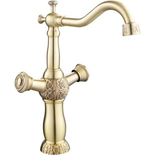 Gold Color Brass Material Deck Mounted Cold & Hot Water of 3 Size Dual Handle Basin Mixer