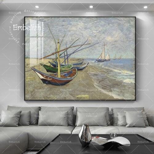 1 Pieces Modern Home Decor Fishing Boats On The Beach HD Print On Canvas Oil Paintings For Living Room Wall Art Pictures Artwork