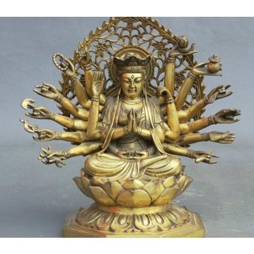 10" Tibet Buddhism Brass 18 Hands Maha Cundi Bodhisattva Buddha Goddess Statue
