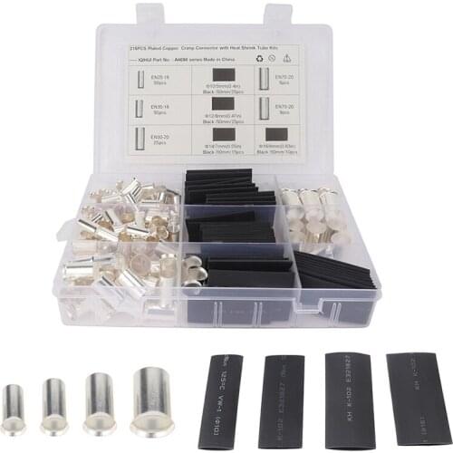 215 PCS AWG 4 2 1 2/0 Wire Ferrule Silver Plated Copper Crimp Connector with Heat Shrink Tube