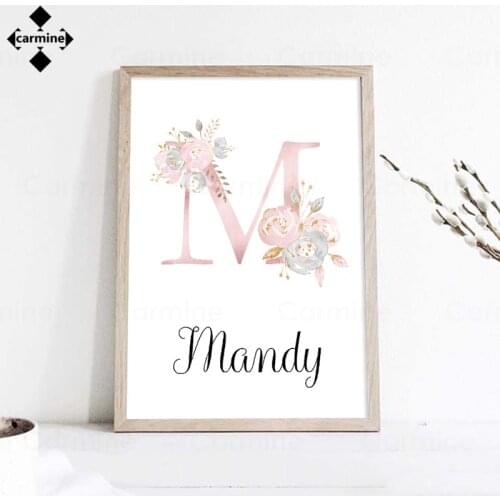 Floral 26 Letters Art Canvas Print Custom Personalized Name Poster Baby Nursery Wall Picture for Kid Girl Bedroom Decor No Frame