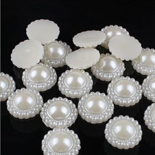 50pcs 12mm Half Round Imitation Pearls Flat Back Flower Beads DIY Crafts Sewing Garments Accessories