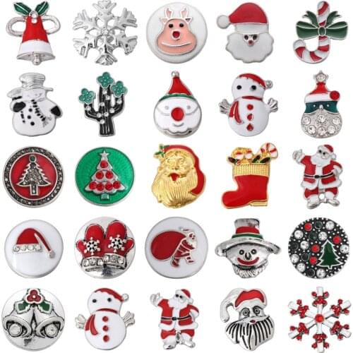 6pcs/lot Christmas Snap Buttons for Snap Jewelry Rhinestone Christmas Snowman Snowflake 18mm Snap Buttons for Button Bracelet