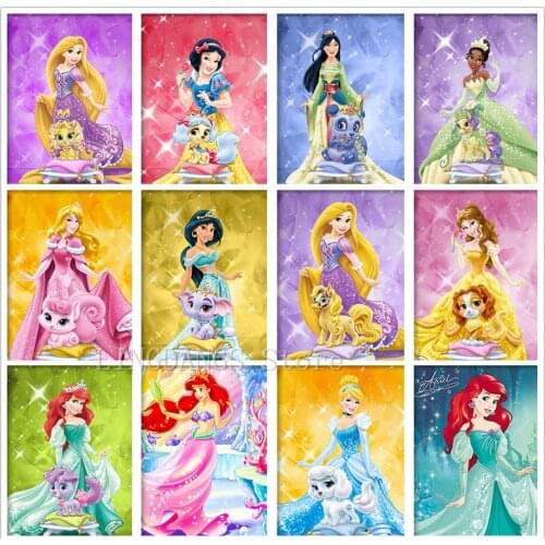 5D DIY Diamond Painting Disney Cartoon Princess Mermaid Snow White Diamond Mosaic Embroidery Cross Stitch Kits Home Decor Gift