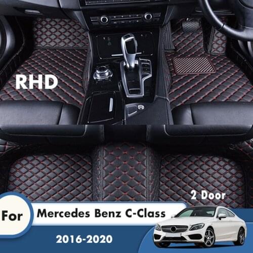 RHD Car Floor Mats For Mercedes Benz C-Class 2 Door 2020 2019 2018 2017 2016 Leather Carpets Custom Car Accessories Interior