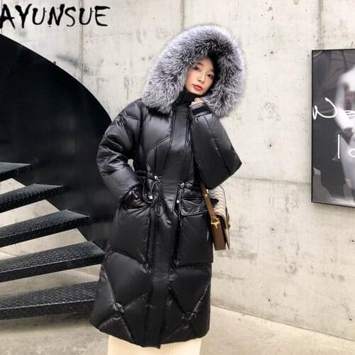 AYUNSUE Womens Winter Down Jacket Woman Coat Female Natural Fox Fur Hooded White Duck Down Parkas Woman Coats Abrigos 2020 2088