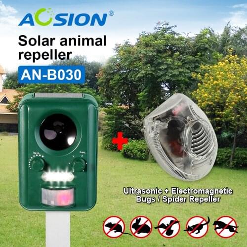 Free Shipping Buy AOSION Solar ultrasonic animal Birds Dogs Cats Repeller Repellent ( Got Ultrasonic spider repeller for free)