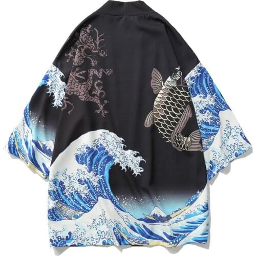 The Great Wave Off Kanagawa Man Japanese Traditional Orient Ethnic Cardigan Kimono Haori Man Unisex Thin Loose Ukiyo-e Outfits