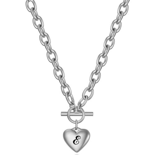 Stainless Steel Titanium Steel Heart Shaped 26 Letter Necklace Mens Womens Steel Color Pendant Clavicle Chain
