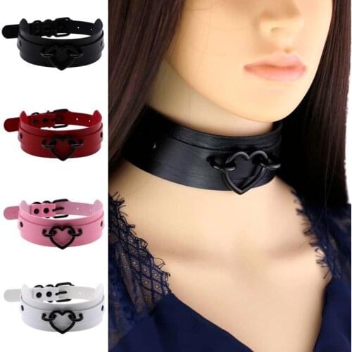 Decopunk Black Heart Metal Choker Punk Leather Collar Rock Gothic Anime Necklace Bondage Nightclub Bar Emo Rave Witch Jewelry