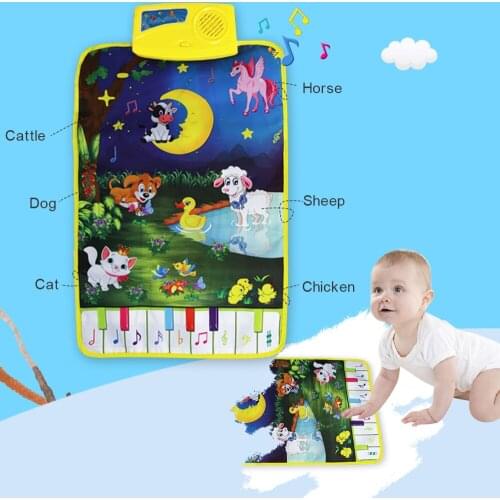 62x37.5cm Baby Touch Carpet Mat with 8 Keys Musical Toy Play Game Singing Music Animals and Moon Educational Toys for Kids