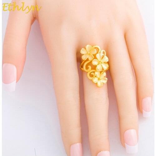 Ethlyn Ethiopian Adjustable Flower Shape Gold Color Imitation Ring for Women Anniversary Made with Cooper Luxury Jewelry R65