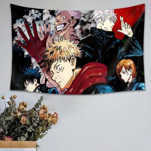 Anime Tapestry Cartoon Japanese Tapestry Jujutsu Kaisen Tapestries Background Hanging Cloth Wall Carpet for Bedroom Decor Tapiz