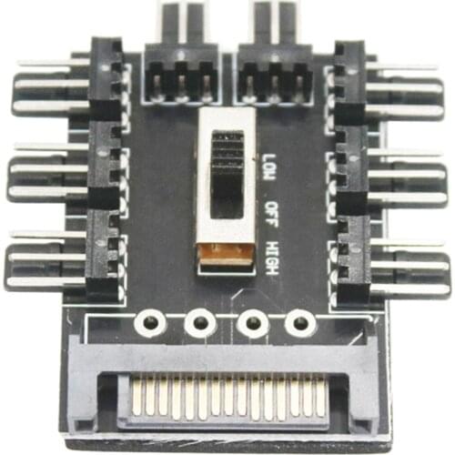 Cooler Cooling Fan Hub PC SATA 1 to 8 3Pin 12V Splitter Power Socket PCB Adapter 2 Level Speed Controller for Computer