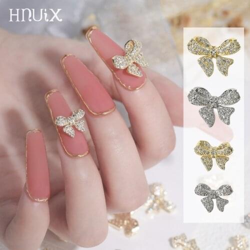 HNUIX 3D Delicate Zircon Nails Decor Nail Rhinestones Charms Shiny DIY Nail Bow Tie Drill Nail Art Decoration Manicure Ornaments