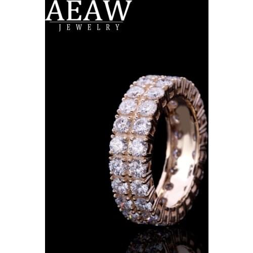 3mm Round Cut 14k Yellow Gold Full Eternity Double Layer Moissanite Diamond Ring Original Dazzling Jewelry For Girl For Women