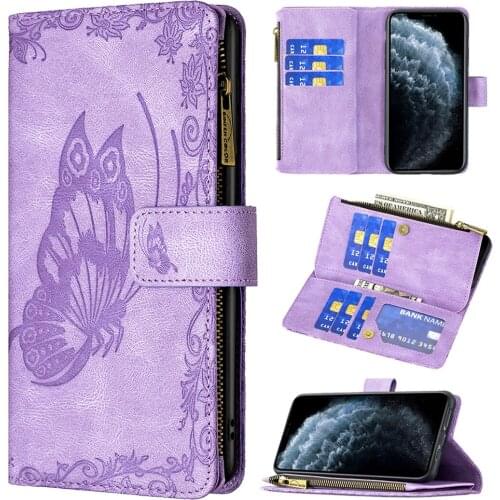 Butterfly Wallet Leather Flip Case For iPhone 11 12 Pro Max Mini XS XR 7 8 Plus SE Stand Card Slot Zipper magnetic Cover