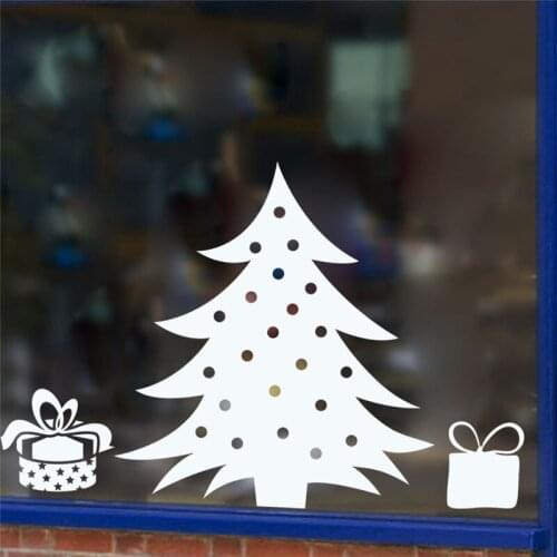 Creative Christmas Tree Wall Stickers For Shop Store Home Decoration Diy Window Decals White Xmas Festival Vinyl Wall Mural Art