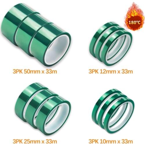 Multiple Sizes Green PET Heat-Resistant High Temperature Masking Shielding Tape for PCB Solder Plating Insulation Protection 33M