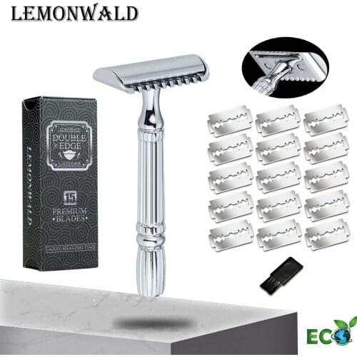 LEMONWALD Men Shaving Safety Razor Double Edges Open Comb Classic Manual Shaver Metal With Blades