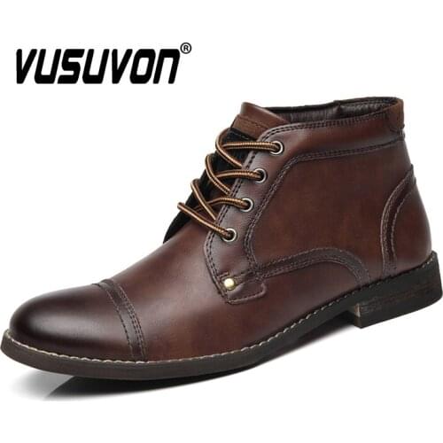Original Leather Mens Boots Autumn Fashion Lace Up Desert Boots Durable Non-slip Casual Ankle Boots Men Big Size 38-46