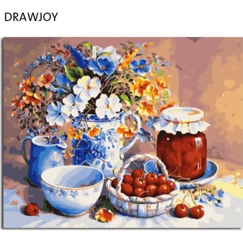 DRAWJOY Framed Picture DIY Painting By Numbers Canvas Oil Painting Home Decoration For Living Room Of Still Life