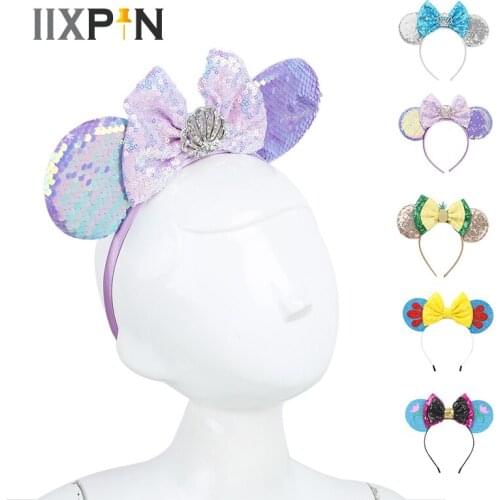 Girl Glitter Sequins Mouse Ear Hairband Headband Hair Hoop for Girls Cosplay Ear Hair Bands Halloween Headdress Gifts