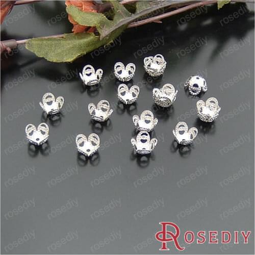 Wholesale 8*8*4mm Imitation Rhodium Flower Iron Bead Caps Diy Jewelry Findings Accessories 100 pieces(JM4832)