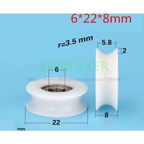 10pcs 6*22*8mm Plastic-coated bearing U-groove 7mm track wheel guide wheel overhead crane Peilin plastic wheel