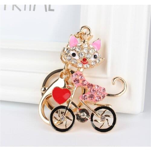 Fox Ride Bick Bicycle Pendant Charm Rhinestone Crystal Purse Bag Keyring Key Chain Accessories Wedding Party Lover Friend Gift