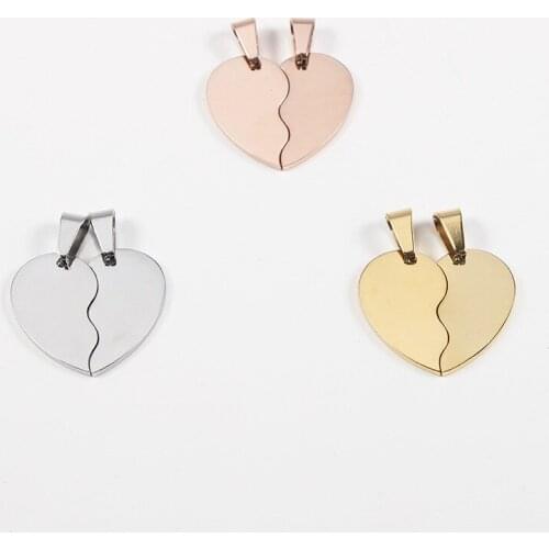 10Pcs/Lot Stainless Steel Broken Heart Charms Two Halves Heart Pendants For DIY Making Necklace Bracelet Fashion Jewelry