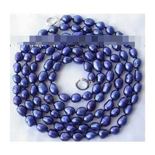 Stunning long 50" 8-9mm baroque blue freshwater cultured pearl necklace s1645