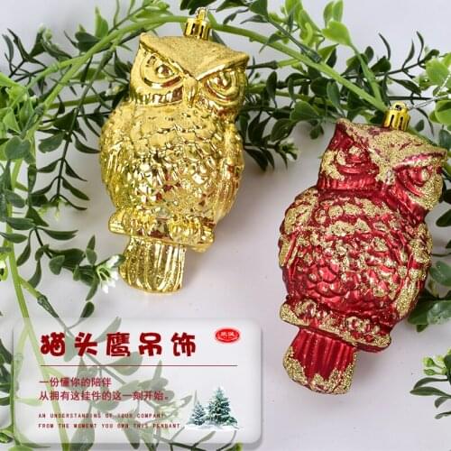 Festive decorations gold red glitter owl pendant pendant Christmas tree window scene layout owl ornament