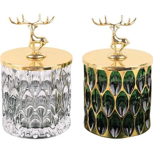 Luxury Glass Cup Beer Whiskey Mug Gold Rim Glass With Lid Deer Embossed Water Milk Drink Cup Makeup Brush Storage