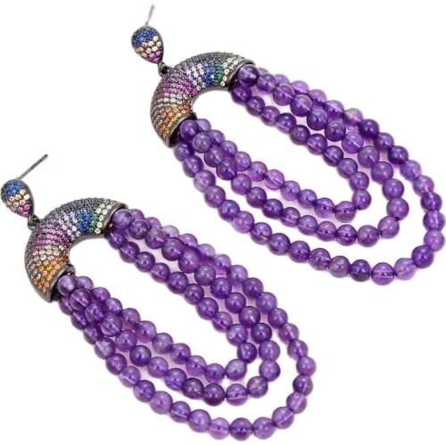 JK Natural Purple Amethyst Multi Color Cz pave Earrings