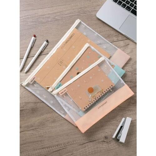 Grid Transparent Zipper Document Bag 4 PCS/Lot Random Pattern File Organizer Large Capacity School Stationery Storage Bag