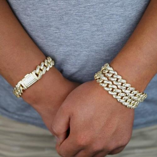 Bling bling baguette 5a cz paved hip hop mens bracelet iced out boy bracelet bangle jewelry for party birthday bracelet jewelry