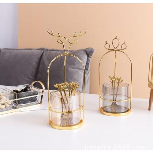 Light luxury gold basket ceramic fruit fork coffee spoon set base stainless steel combination household metal tableware set