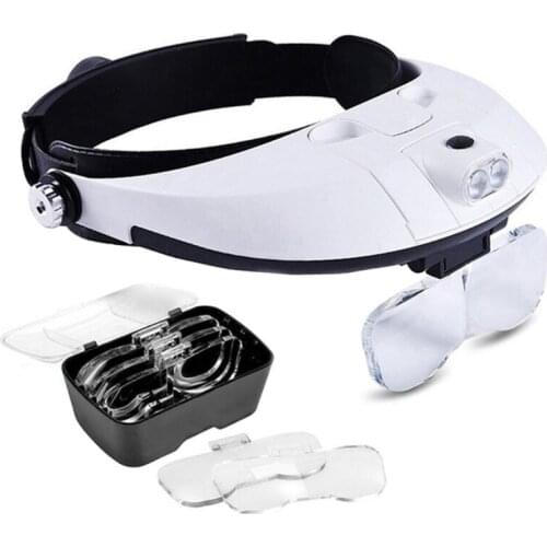 H7JB LED Light Head Loupe Headband Magnifier Tool Repair Reading Magnifier Adjustable Head Magnifier Loupe With Lamp